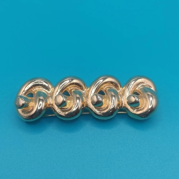 3" Gold Tone Fashion Swirl Design Brooch Pin - Picture 1 of 6